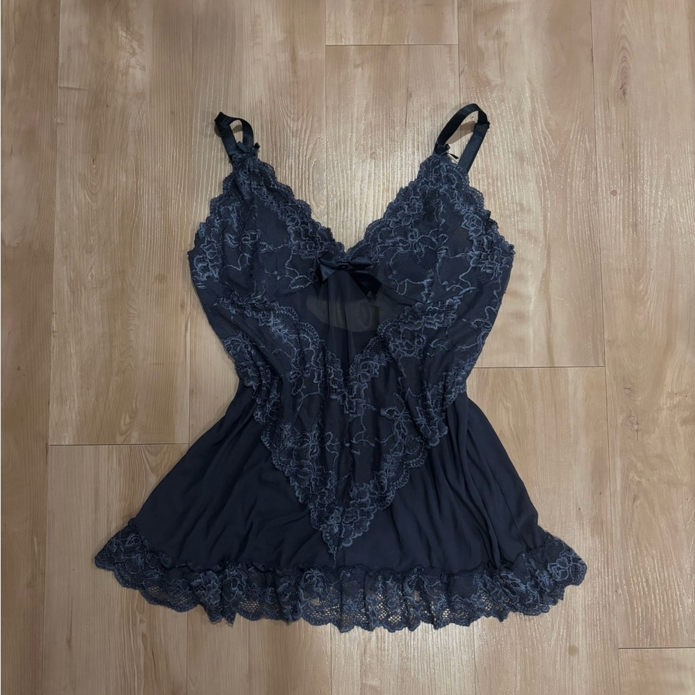 Navy Babydoll Tank Top - Lace Layering piece Size M